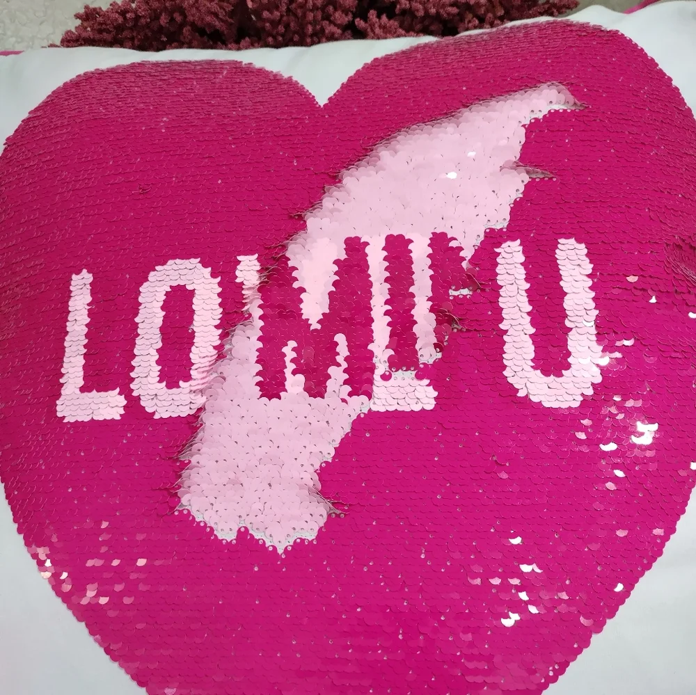 Cupcakes Cashmere Valentine's Conversation Heart Sequined Pillow Love U Be Mine